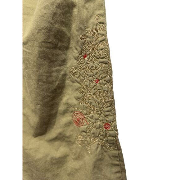 prAna Green Cotton Drawstring Utility pant with flare leg w/Embroidery Size XS - Picture 9 of 14